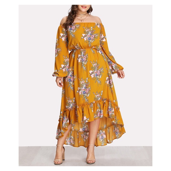 MBM Unlimited Dresses & Skirts - Yellow Floral Long Sleeve Ruffle Maxi Dress